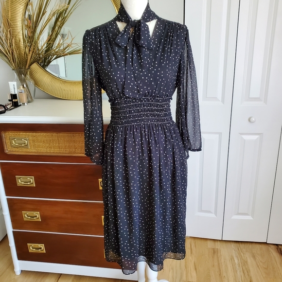 Max Studio black white polka dot chiffon dress - Picture 3 of 9